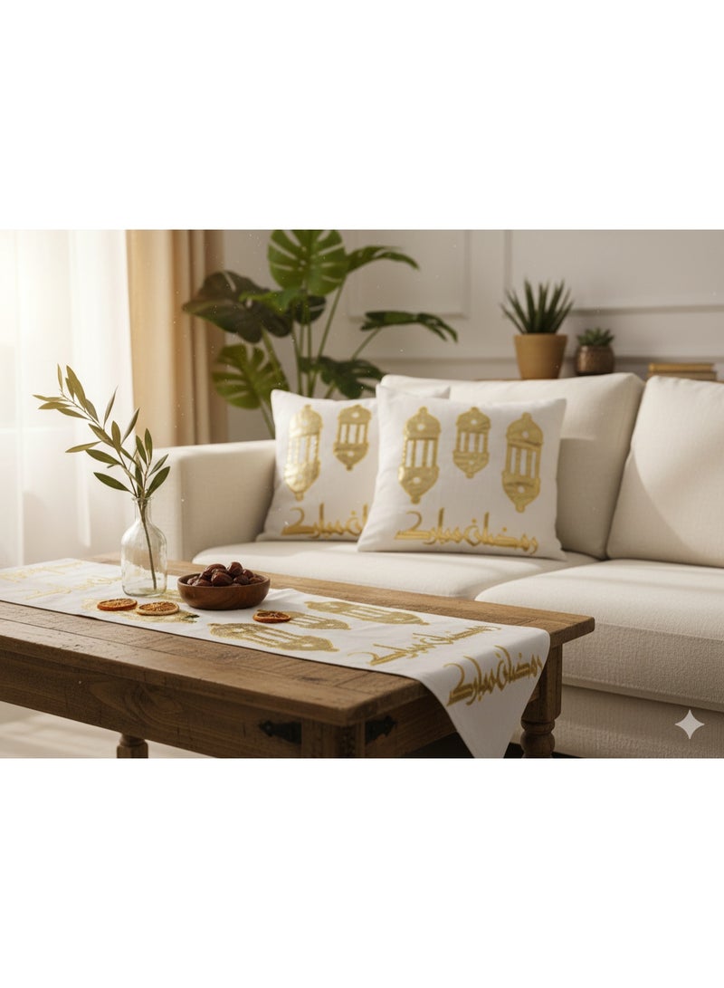 نجفة شوب طقم ديكور رمضان فاخر بلمسات ذهبية – 2 كافر كوشن + رانر ترابيزة بتصميم إسلامي أنيق - Image 3